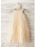 Boho Beach Champagne Tulle Knee Length Flower Girl Dress  Boho Beach Champagne Tulle Knee Length Flower Girl Dress